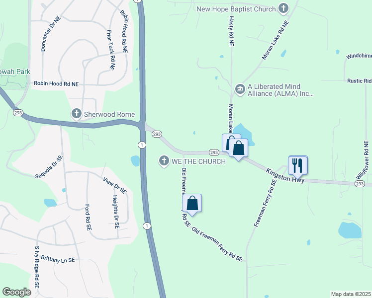 map of restaurants, bars, coffee shops, grocery stores, and more near 1871 Kingston Highway in Rome