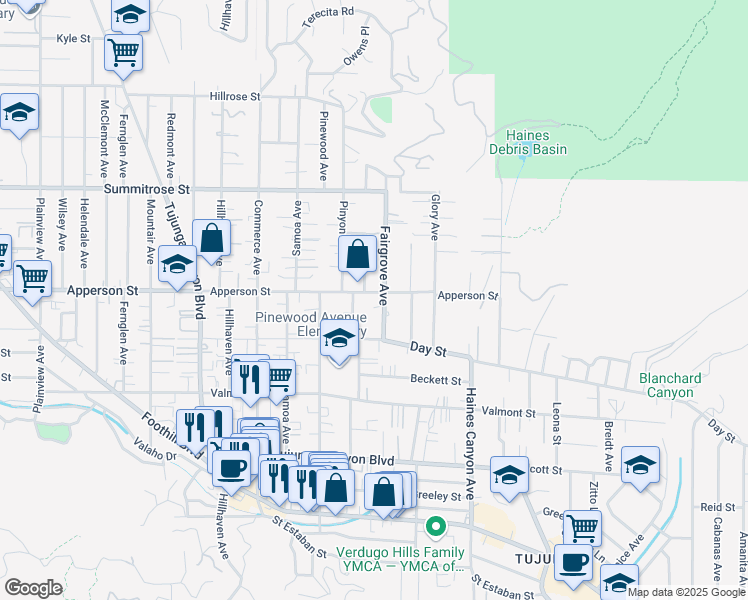 map of restaurants, bars, coffee shops, grocery stores, and more near 7008 Apperson Street in Los Angeles
