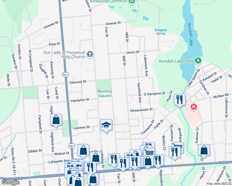 map of restaurants, bars, coffee shops, grocery stores, and more near 1512 Fair Street in Camden