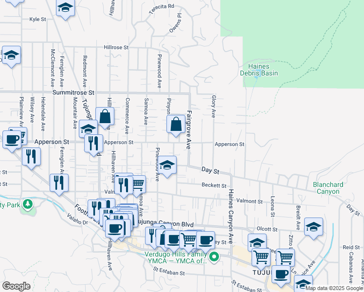 map of restaurants, bars, coffee shops, grocery stores, and more near 7018 Apperson Street in Los Angeles