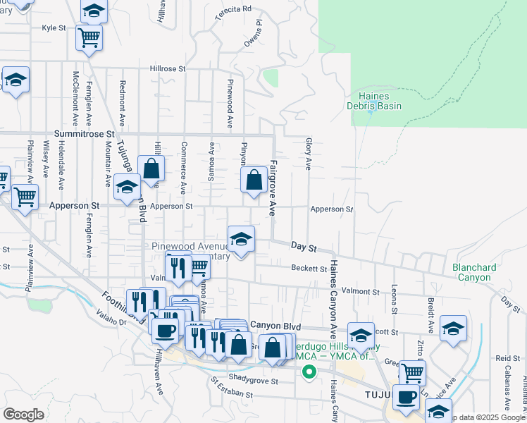 map of restaurants, bars, coffee shops, grocery stores, and more near 7018 Apperson Street in Los Angeles