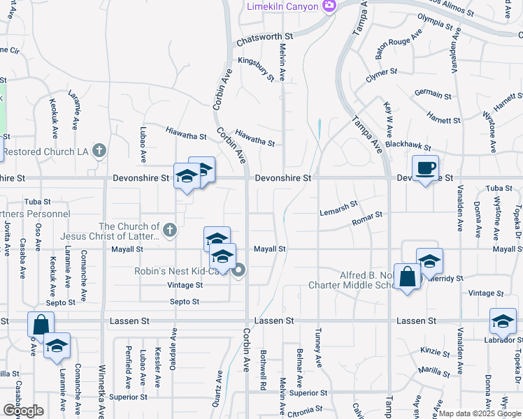 map of restaurants, bars, coffee shops, grocery stores, and more near 10200 Bothwell Road in Los Angeles