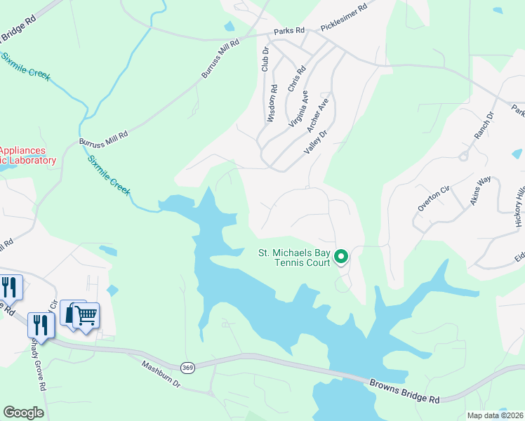 map of restaurants, bars, coffee shops, grocery stores, and more near 6611 Beacon Station Drive in Cumming