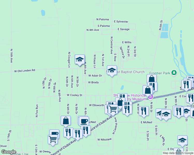 map of restaurants, bars, coffee shops, grocery stores, and more near 200 West Brady in Show Low