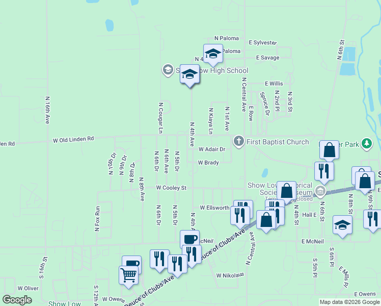 map of restaurants, bars, coffee shops, grocery stores, and more near 661 North 4th Drive in Show Low
