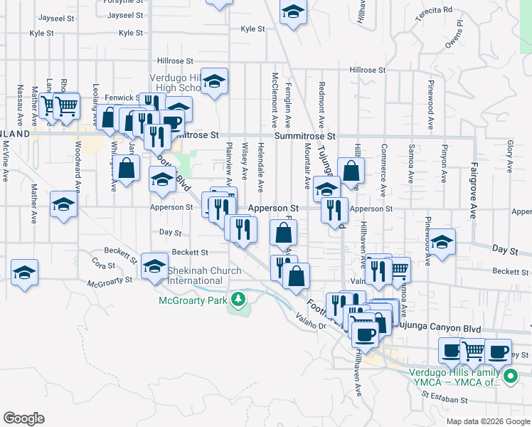 map of restaurants, bars, coffee shops, grocery stores, and more near 10246 Helendale Avenue in Los Angeles