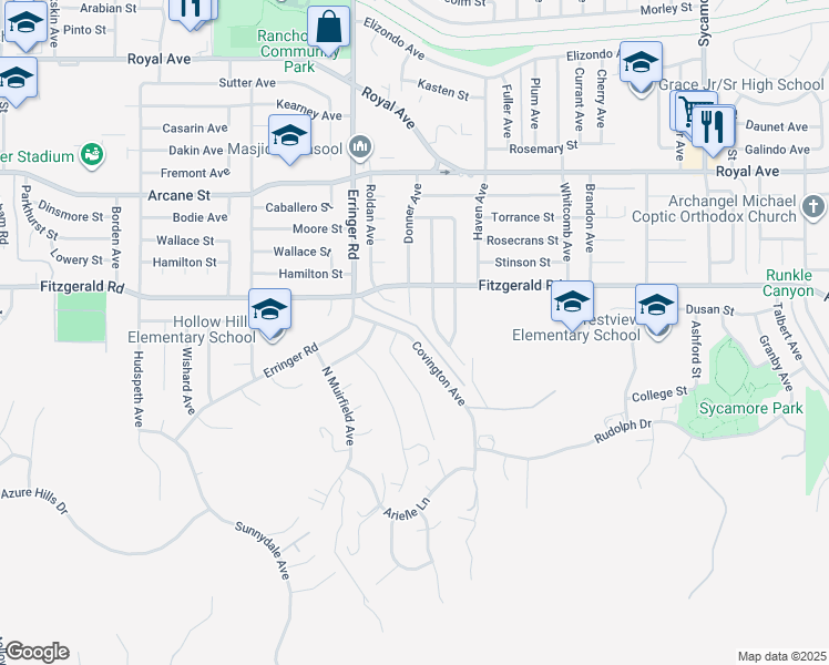 map of restaurants, bars, coffee shops, grocery stores, and more near 2019 Covington Avenue in Simi Valley