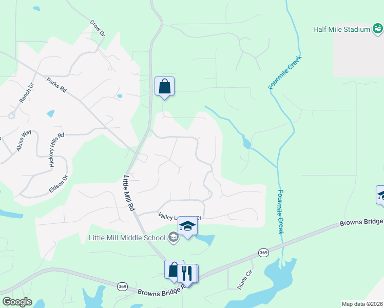 map of restaurants, bars, coffee shops, grocery stores, and more near 7550 Timberline Overlook in Cumming