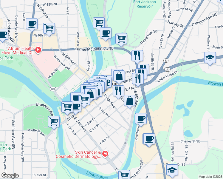 map of restaurants, bars, coffee shops, grocery stores, and more near 4 East 6th Avenue in Rome