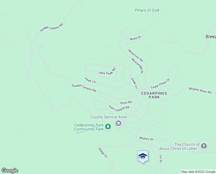 map of restaurants, bars, coffee shops, grocery stores, and more near Peak Circle in Crestline
