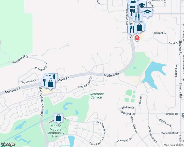 map of restaurants, bars, coffee shops, grocery stores, and more near 799 Madera Rd in Simi Valley