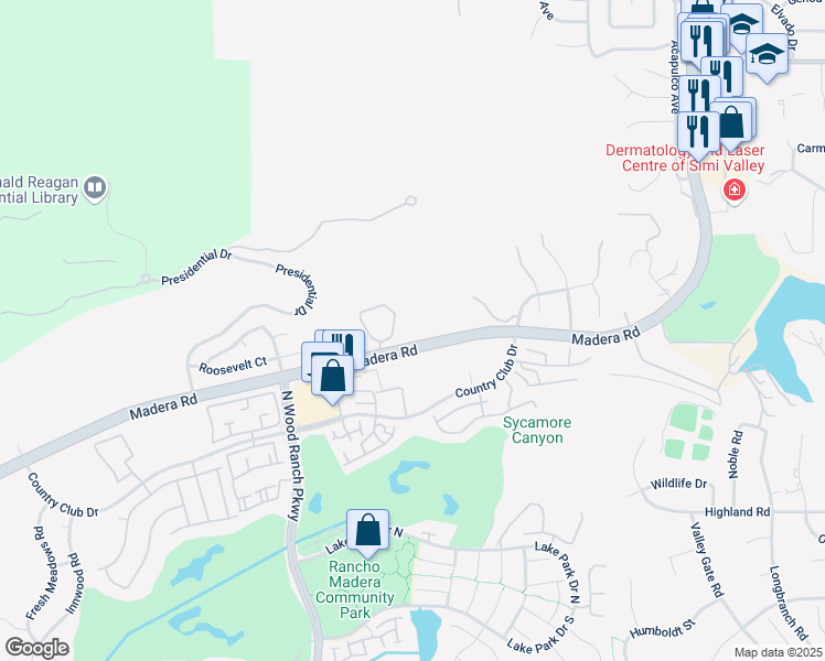 map of restaurants, bars, coffee shops, grocery stores, and more near 950 Sunset Garden Lane in Simi Valley