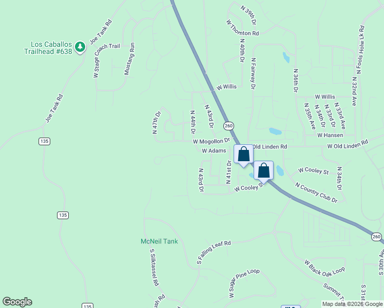 map of restaurants, bars, coffee shops, grocery stores, and more near 4580 West Hawthorn Road in Show Low