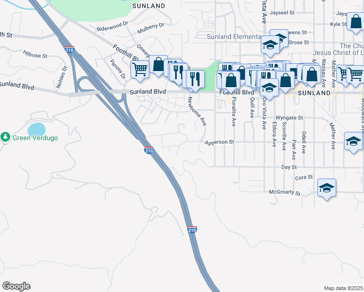 map of restaurants, bars, coffee shops, grocery stores, and more near 8755 Yates Street in Los Angeles