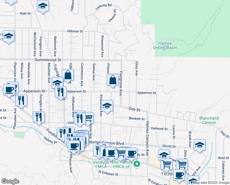 map of restaurants, bars, coffee shops, grocery stores, and more near 7018 Apperson Street in Los Angeles