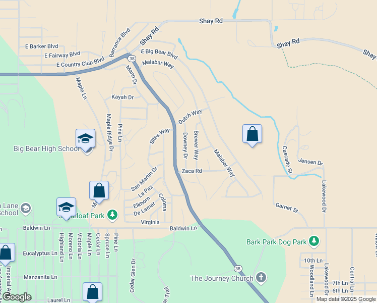map of restaurants, bars, coffee shops, grocery stores, and more near 344 Downey Drive in Big Bear