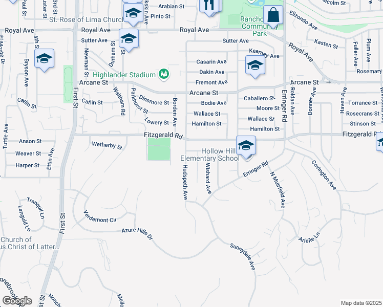 map of restaurants, bars, coffee shops, grocery stores, and more near 896 Moffatt Circle in Simi Valley