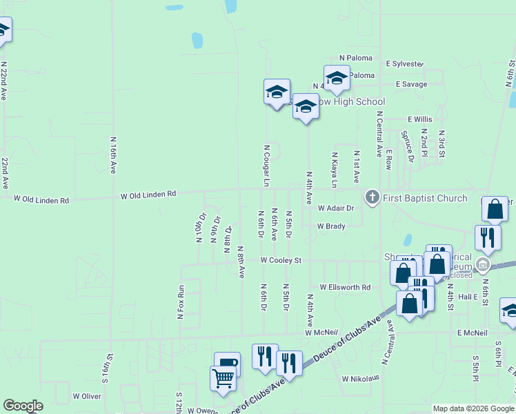 map of restaurants, bars, coffee shops, grocery stores, and more near 656 North 6th Drive in Show Low