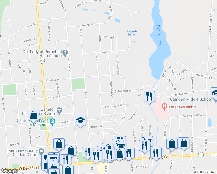 map of restaurants, bars, coffee shops, grocery stores, and more near 1603 Sarsfield Avenue in Camden