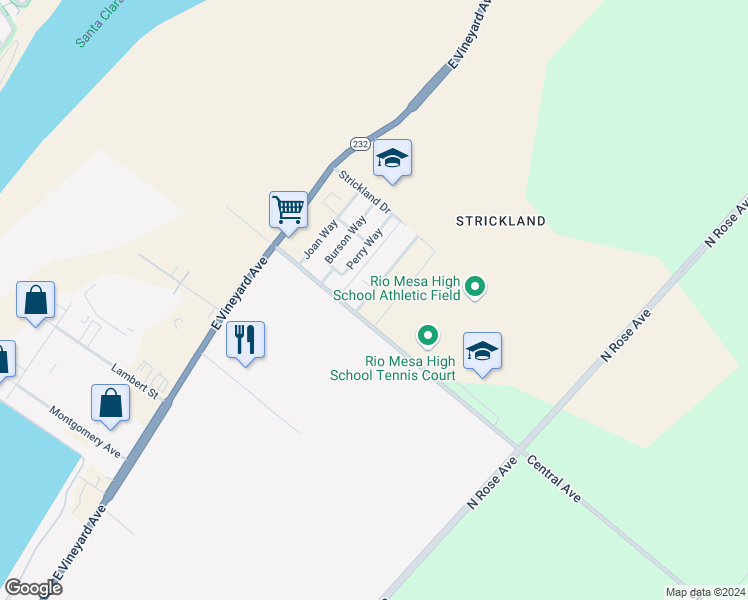 map of restaurants, bars, coffee shops, grocery stores, and more near 4792 Strickland Drive in Oxnard