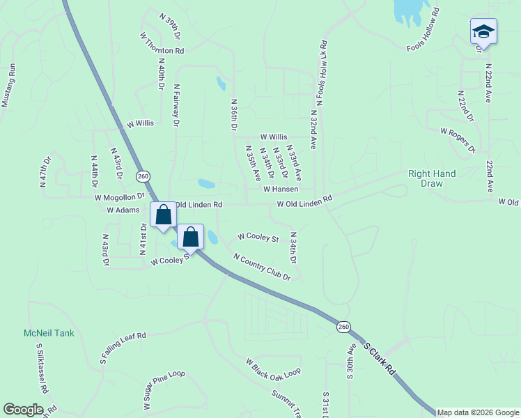 map of restaurants, bars, coffee shops, grocery stores, and more near 660 North 34th Drive in Show Low