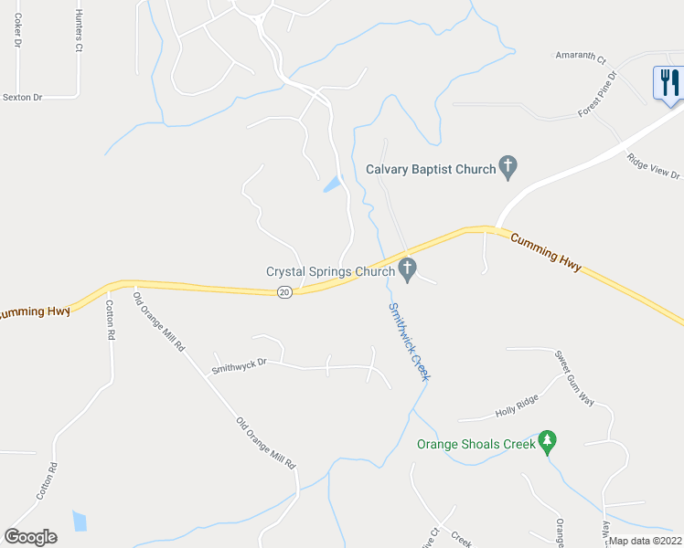 map of restaurants, bars, coffee shops, grocery stores, and more near 9714 Cumming Highway in Canton