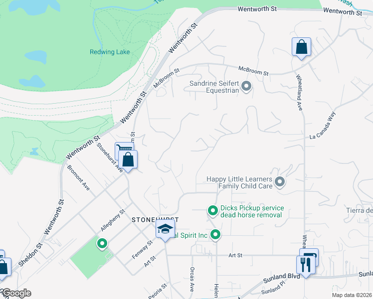 map of restaurants, bars, coffee shops, grocery stores, and more near 10900 Meseta Drive in Los Angeles