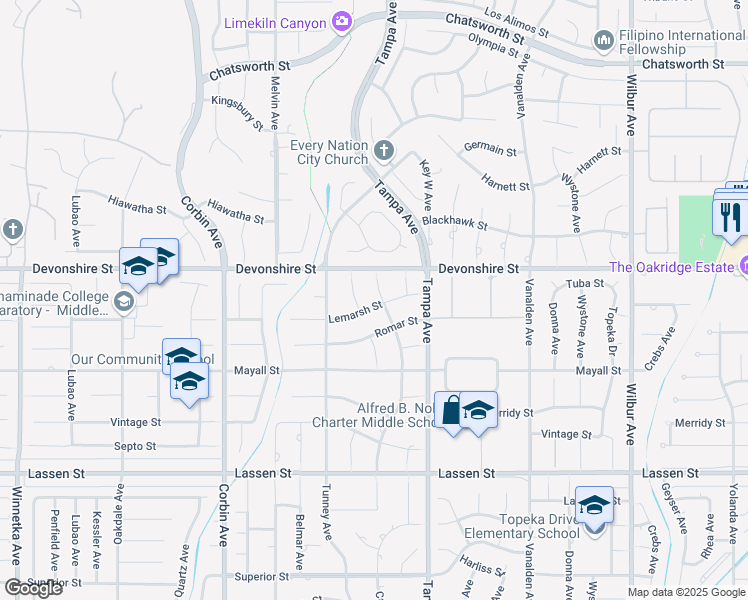 map of restaurants, bars, coffee shops, grocery stores, and more near 10231 Calvin Avenue in Los Angeles