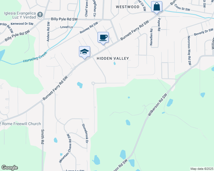 map of restaurants, bars, coffee shops, grocery stores, and more near 735 Wilkerson Road Southwest in Rome