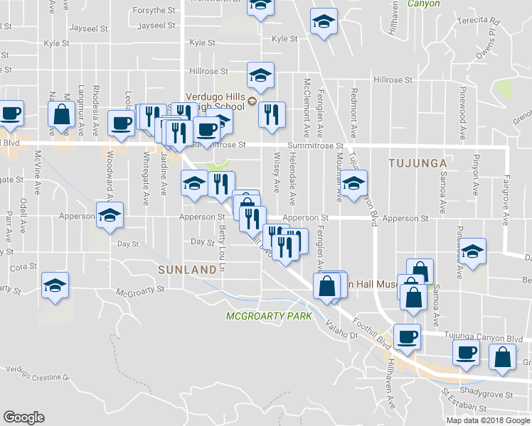 map of restaurants, bars, coffee shops, grocery stores, and more near 10304 Plainview Avenue in Los Angeles