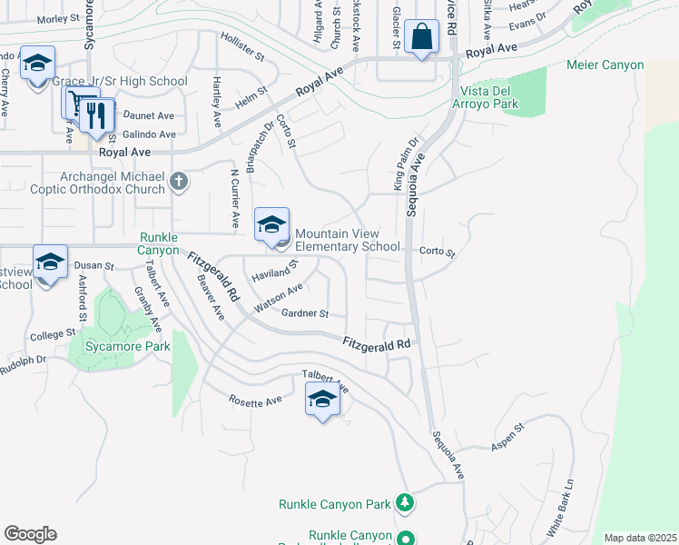 map of restaurants, bars, coffee shops, grocery stores, and more near 3130 Fletcher Street in Simi Valley