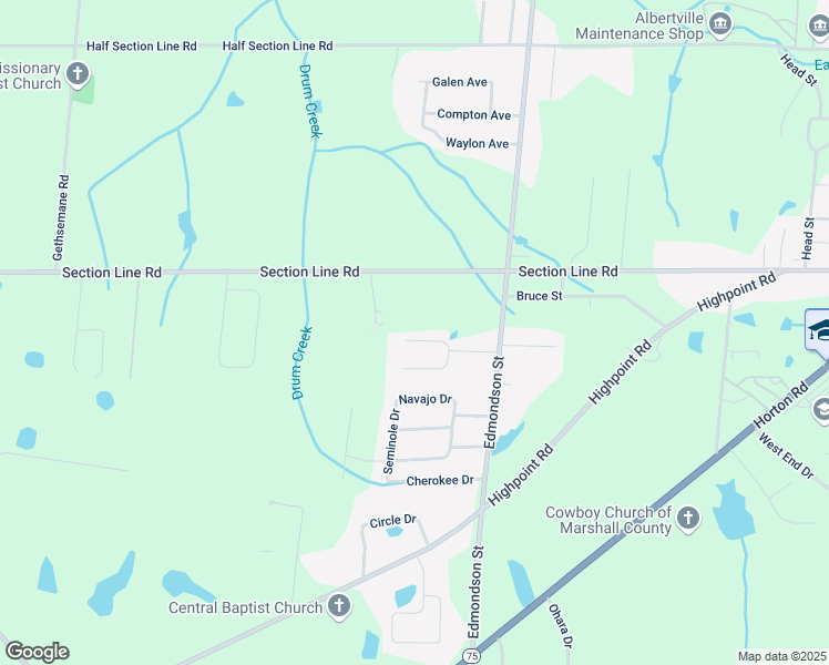 map of restaurants, bars, coffee shops, grocery stores, and more near 255 Shaw Street in Albertville