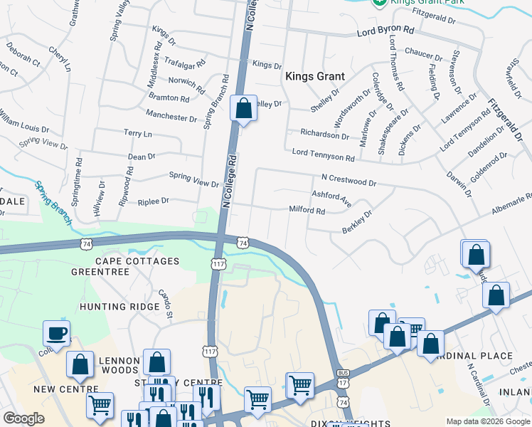 map of restaurants, bars, coffee shops, grocery stores, and more near 614 Hadley Court in Wilmington