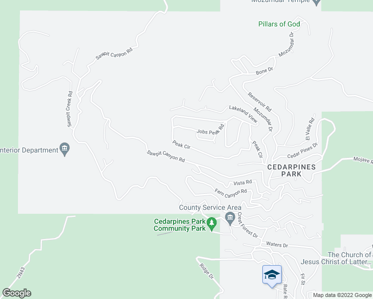 map of restaurants, bars, coffee shops, grocery stores, and more near 21551 Peak Circle in Crestline