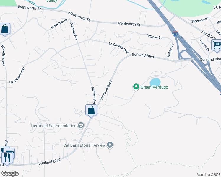 map of restaurants, bars, coffee shops, grocery stores, and more near 10058 Sunland Boulevard in Los Angeles