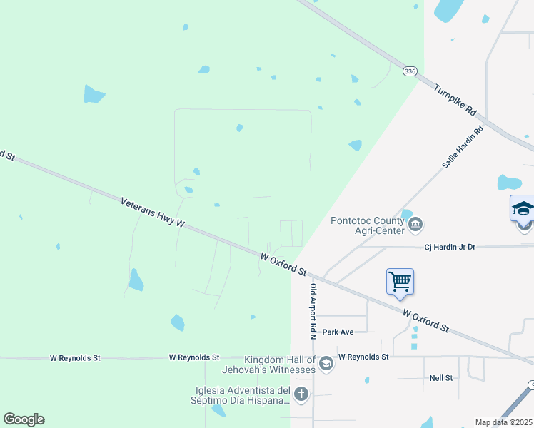 map of restaurants, bars, coffee shops, grocery stores, and more near 2400 Veterans Highway West in Pontotoc
