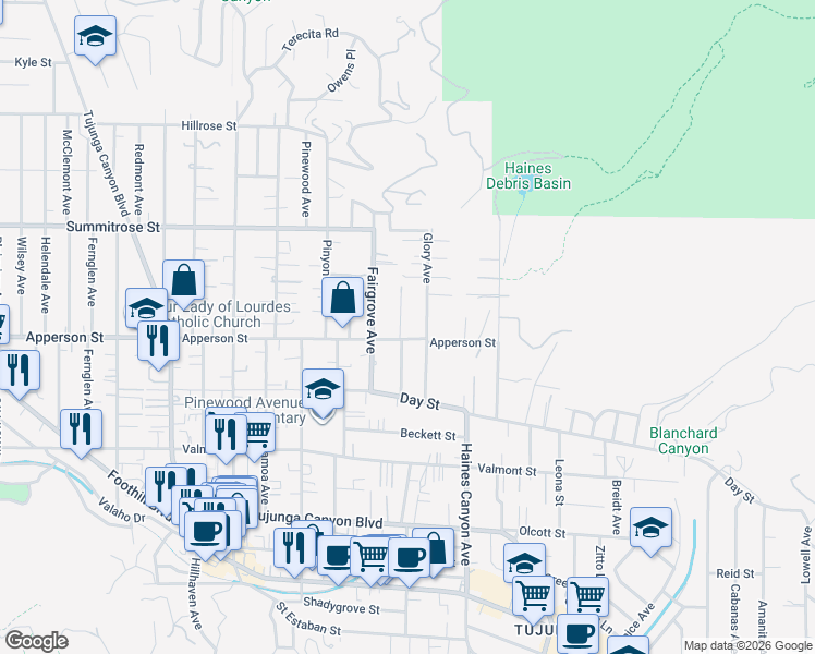 map of restaurants, bars, coffee shops, grocery stores, and more near 10312 Marcus Avenue in Los Angeles