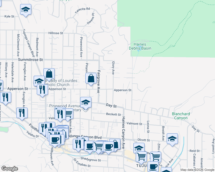 map of restaurants, bars, coffee shops, grocery stores, and more near 10312 Marcus Avenue in Los Angeles