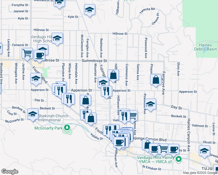 map of restaurants, bars, coffee shops, grocery stores, and more near 10344 Las Lunitas Avenue in Los Angeles