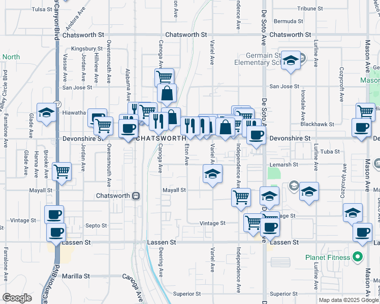 map of restaurants, bars, coffee shops, grocery stores, and more near in Los Angeles