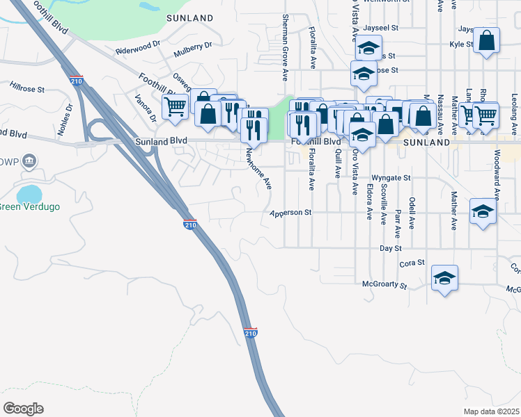 map of restaurants, bars, coffee shops, grocery stores, and more near 8645 Apperson Street in Los Angeles