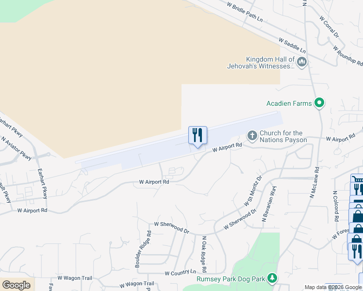 map of restaurants, bars, coffee shops, grocery stores, and more near 806 West Airport Road in Payson
