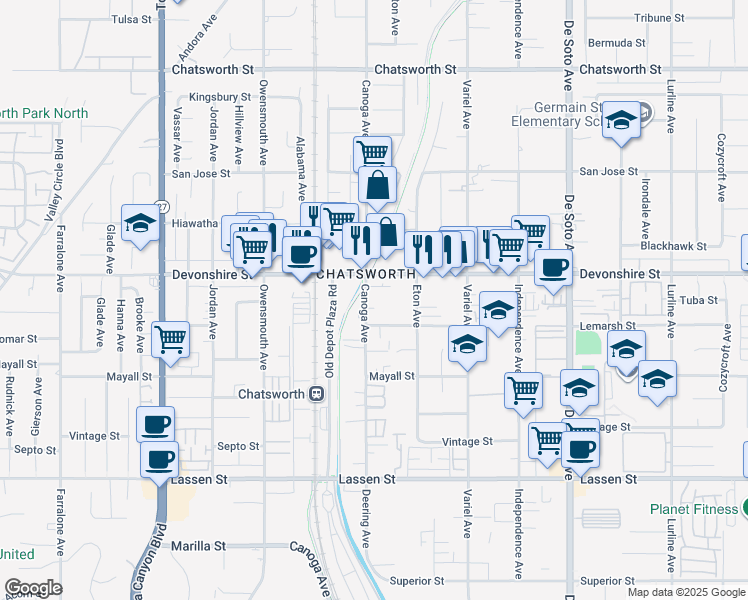 map of restaurants, bars, coffee shops, grocery stores, and more near in Los Angeles