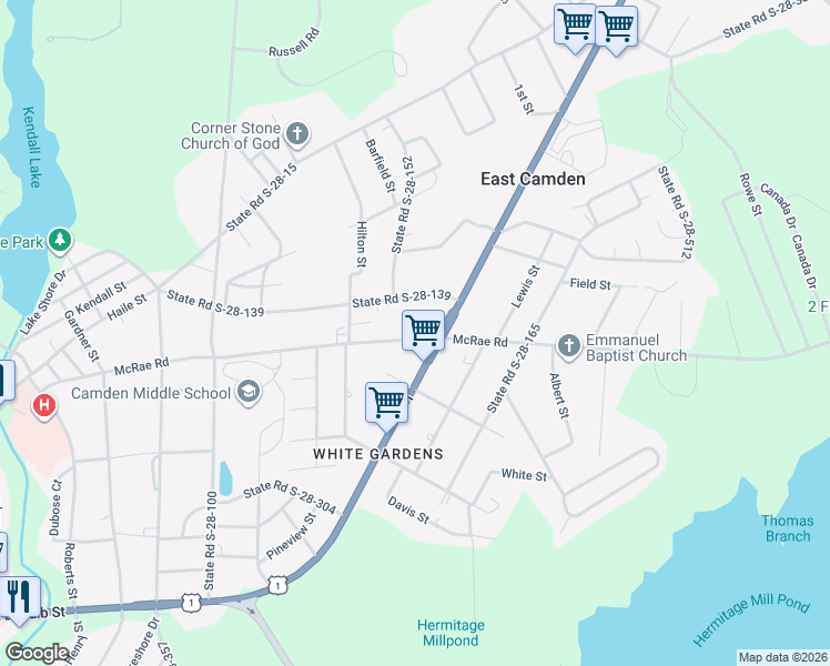 map of restaurants, bars, coffee shops, grocery stores, and more near 1601 Jefferson Davis Highway in Camden