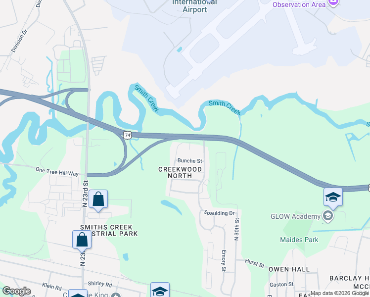 map of restaurants, bars, coffee shops, grocery stores, and more near Martin Luther King Junior Parkway in Wilmington