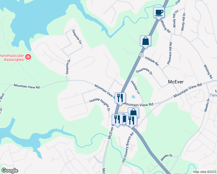 map of restaurants, bars, coffee shops, grocery stores, and more near 4113 Grey Fox Trail in Oakwood