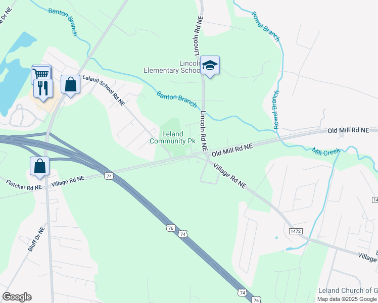 map of restaurants, bars, coffee shops, grocery stores, and more near 9272 Post Office Road Northeast in Leland