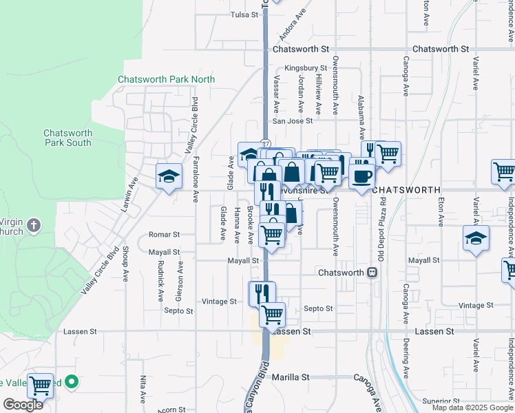 map of restaurants, bars, coffee shops, grocery stores, and more near in Los Angeles