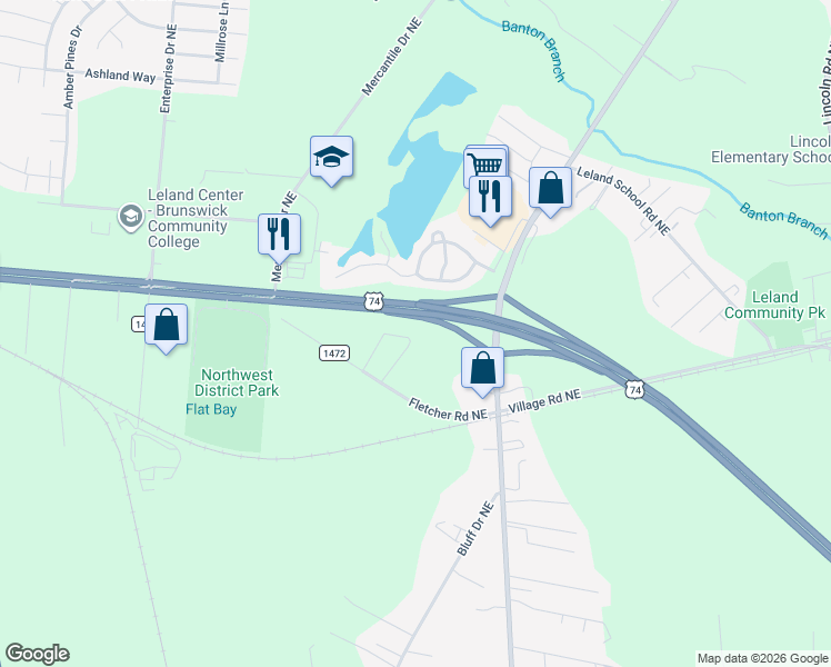 map of restaurants, bars, coffee shops, grocery stores, and more near Andrew Jackson Highway in Leland