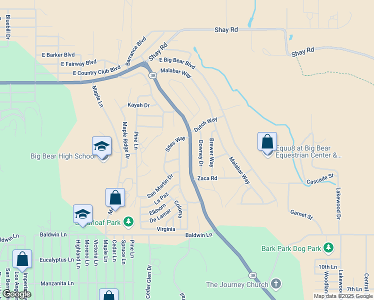 map of restaurants, bars, coffee shops, grocery stores, and more near 325 Greenspot Boulevard in Big Bear